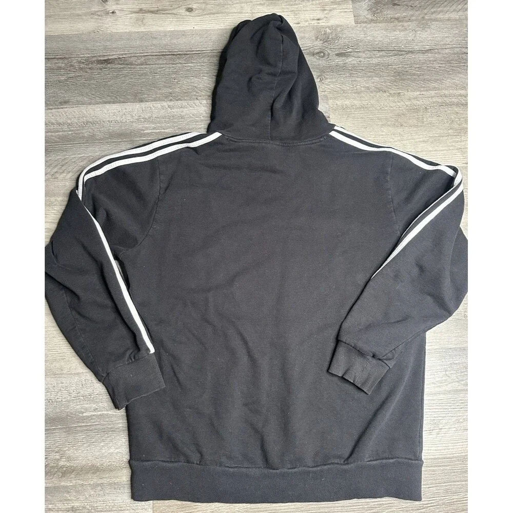 Adidas Three Stripe Hoodie Men's XL Black Pullover Spell Out Logo